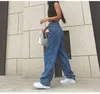 Blue Jean's Retro Streetwear Spodnie Plus Size Odzieżowa Wysoka Talia Dżinsy Moda Loose Prosto-Leg Mom 220310