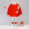 Bebek Kız Giyim Setleri Çocuklar Rahat Giysi Dantel Karikatür Tavşan T Gömlek Pantolon Yürüyor Bebek Çocuk Tatil Kostüm 211224