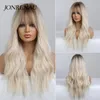 Synthetic Wigs JONRENAU Wavy Blonde Platinum For Women With Bangs Ombre Dark Long Wave Wig Party Daily Heat Resistant Fibre Hair