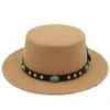 Mode femmes laine melon chapeau plaisancier marin porc tarte casquette Turquoise cuir Belt1684282
