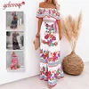 Letni druk Vintage Długie Suknie Dla Kobiet Sexy Off Ramię Wzburzyć Moda Boho Party Maxi Dress Damska Plaża Sundress 220308