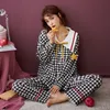 Nightwa Winter Pajamas for Women Zniszczanie bawełniane panie piżamowe piżamie Zestaw długiego rękawów w kratę kardigan nocny pajjama piżama 201114