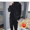 Männer Trainingsanzüge Herbst Winter Weiche Warme Männer Hoody Hoodie Und Jogger Hosen 2 Stück Outfit Velours Trainingsanzug Koreanische Gold Mode samt Track