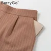 Berrygo без рукавов два куска набор женщин пиджак жилет полосатый пояс ремень женский костюм наряд 2020 весна лето короткие шорты из двух частей LJ200907