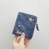 Hot Sale Embroidered Cat Wallet Small Zipper Coin Purse Bag Short Designed Cartoon Wallet Female Ladies Coin Wallet Mini Card Holders