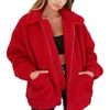 Elegante casaco de pele FAUX Mulheres outono inverno espesso quente jaqueta de lã de bolso de bolso com zíper de roupas de casaco de pegador de pegador de pelúcia S-3xl LJ200825