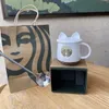 414ml Starbucks Cup Luxury Kiss Cups med lock och sked Keramikmuggar Gift Par Anniversary Mermaid Bronze Medaljong Products Gift