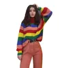 Regenbogen Pullover Rundhals Farbe Langarm Shirt Herbst Pullover Shirt Damenbekleidung 02-ST-ylzsms 201221