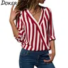 Women Striped Blouse V-neck Long Sleeve Blouses Shirts Casual Tops Work Wear Chiffon Shirt Plus Size Blusas Mujer De Moda 2020 H1230