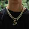 Fashion Gold Color Baguette Letter Pendant Necklace Initial Letters Iced Out Cubic Zriconia Hip hop Jewelry