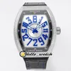 ABF新しいクレイジーアワーヴァンガードV45 3DアールデコマークブルーダイヤルCZ02自動メンズウォッチ316Lスチールダイヤモンドケースレザーブラックインナーhello_watch