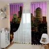 Cortinas 3D personalizadas da moda Po bonitas cortinas blackout de construção noturna azul307D