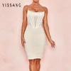 Casual Jurken Yissang Wit Strapless Sexy Bandage Mesh Midi Jurk Dames Off Shoulder Lined Club Party Summer Elegant Bodycon Sundress