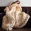 Wool Knitted Blanket Winter Thick Yarn Bulky Knitting Blankets Handmade Large Big Sofa Bed Blanket 120*150cm