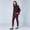 Borgonha senhoras calça ternos mulheres negócios blazer jaqueta + calças formal material uniforme estilo feminino calças feminina pantsuit 220315