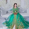 2022 الأنيقة المغربية Kaftan سهرة الفساتين الذهب بلورات ذهبية الزمرد الزمرد الأخضر العباءات الحفل