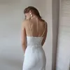 Sexy Backless White Party Dress para Mulheres Spaghetti Strap High Split Slim Bainha Primavera 220210