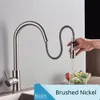 Brushed Golden Kitchen Faucet Sink Mixer Tap Pull Out Swivel Spout Sink Faucet Stream Sprayer Kitchen Hot Cold Water tap T200423