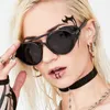 2021 NEW Gothic Double Beam Steampunk Sunglasses Men Simple Plastic Leather Round Punk Sun Glasses Women Lentes