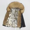 OFTBUY Véritable manteau de fourrure de lapin imperméable Parka naturel renard raton laveur col de fourrure capuche veste d'hiver femme vêtement d'extérieur amovible 201212