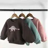 ميلانسل ربيع الاطفال الملابس هوديس كم طويل لطيف ديناصور زائد الصوف مريحة البلوز Sweatershirt 220124