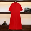 Etnik Giyim 2021 M-4XL Artı Boyutu Vintage Kırmızı Nakış Çin Geleneksel Qipao Rahat Parti Kadın Midi Elbise Yaz Cheongsam Elbiseler