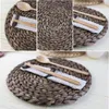 37 cm Round Mat Woven Straw Placemat Nature Color Place Mats för matbord T200415