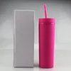 tumblers الأكريليك 16 أوقية غير لامع ملون مع أغطية قش جدار مزدوج بلاستيل بلاستيل فينيل DIY قابل للتخصيص DIY