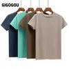 Gigogou basic katoen zomer t-shirt vrouwen gebreide korte mouwen tee hoge elasticiteit ademend o hals vrouwelijke top t-shirt 220304