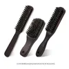 Professionnel Bois Massif 100% Sanglier Blaireau Barbe Massage Noir Poils De Sanglier Brosse À Cheveux Courbé En Bois Hommes Barbe Moustache Brosses