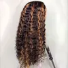 Curly Human Hair Wig för Kvinnor Syntetisk T Part Lace Front Short Bob Highlight HD Transparent Deep Wave Frontal Wig