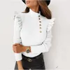 Women Sexy Slim Ruffle Shirt Blouse Office Lady Casual O Neck Ribbed Tops Pullover Autumn Winter Butterfly Long Sleeve Blusas