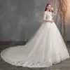 Bridal Wedding Dress Trailing Deep V-neck Lace Large Size High Waist Wedding Dresses European and American Simple Long-sleeved Autumn Winter Vestido De Novia