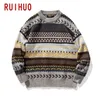 Automne ruihuo hiver tricot à rayures vintage tirage de vêtements pour hommes chasure-pull masculin tricot m-2xl 201123