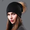 Nuzada Winter Hat Women Women Real Fur Pom Pom Hat Hat Chapé