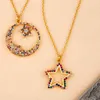 New Design Women 18k Gold Plated Jewelry Moon and Star Diamond Colorful Zircon Choker Necklace