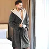 Winter Men Plus Size Szlafroki Kapturem Flanel Long Bath Robe Mężczyzna Komfort Szary Długi Dom Ciepły Szlafroki Sleep Wear Nightwear 201125