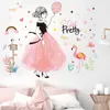 Autocollants de feuilles d'arbre DIY Cartoon Girl Flamingo Stickers muraux pour chambre d'enfants Chambre de bébé Décoration de pépinière 210310