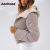 Aachoae Women Plaid Coat Winter Autumn Long Warm Jacket女性フード付きカジュアルショートMujer Chaqueta SL 201027