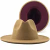 High Quality Wholesale Fake Wool Felt Fedora Hats for Men 2 Tone Hat Different Color Brim Jazz Panama Cap Hat for Women