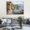 Hand Painted Modern Art Italian Landscape Painting on Canvas Mediterranean Arch Artwork Sung Kim Lake Village for Wall Decor211D