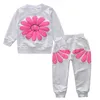 Conjunto Recém-nascido Roupas Bebê Meninas Flor Manga Longa Tops + Calças 2Pcs Outfits Crianças roupas para crianças Três