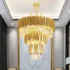 Lyxig modern kristall ljuskrona lampa för trappa stor guldkedja ljus fixtur lobby villa ledt cristal hem dekor belysning