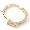ヒップホップaaa cubic zirconia paved bling ice out open cuff bangle men women gold color lover hand cuff braceletsラッパージュエリーx2202468055