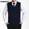 Coodrony Przyjazd Solidny Kolor Sweter Kamizelka Mężczyźni Kaszmirowy Swetry Wełna Sweter Mężczyźni Marka V-Neck Bez Rękawów Jersey Hombre 211221