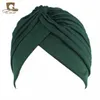 Muslim Women Stretch Solid Color Ruffle turban Hat Scarf Cancer Chemo Beanie caps Head Wrap Plated for Ladies Hair Accessories