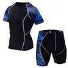 MMA Compression Sport Suit Men Sportswear Dres Krótki Rękaw Działa T Shirt Running Spodenki Garnitury Jogging Zestawy Fitness Y1221