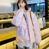 Women Winter Parkas Tie Dye Shiny Fabric Coats Hooded Thick Warm Jackets Parkas Zipper Padded Pocket Cold Outwear 201126