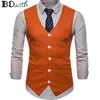 Nova Chegada Laranja Homens Sem Mangas Slim Fit Materno Vest Single Breasted Cinco Botões Negócios Namorário Vestido de Noiva de Noiva 201106