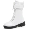 Boots Plus Размер 34-43 Обувь для отдыха Женщины 2022 Прибытие Fasnhion Ankel Пряжки Пряжки Яркие квадратные каблуки Обувь на шнуровке 1